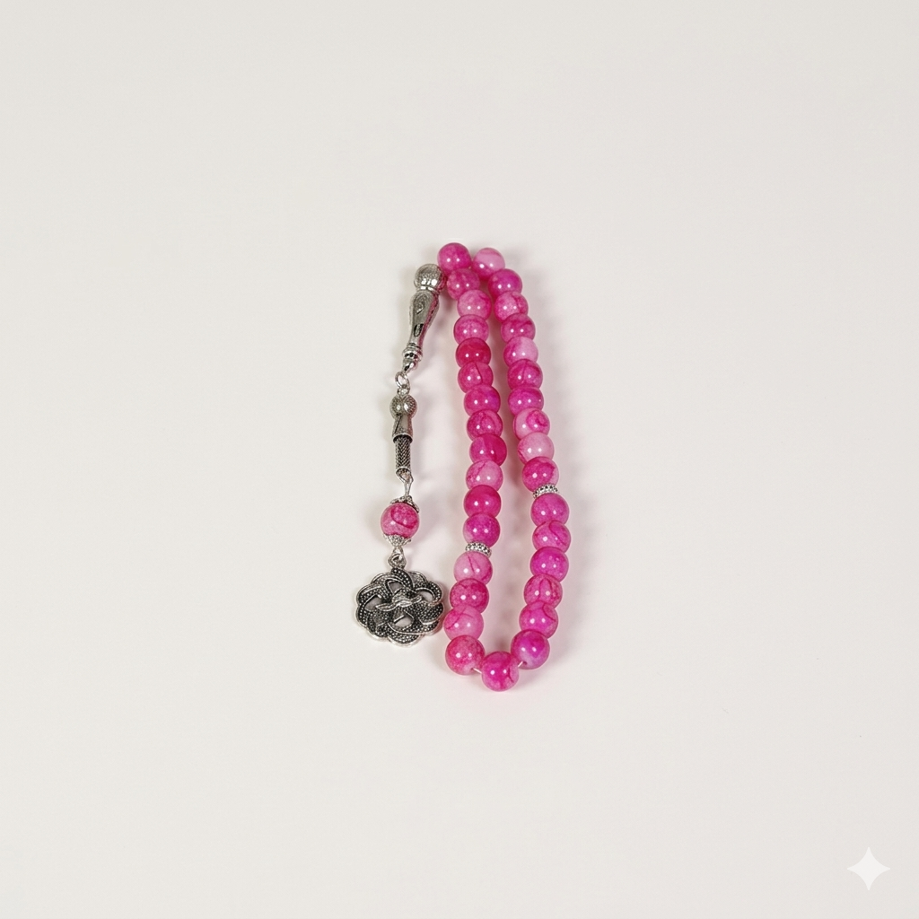 سبحة خرز وردي غامق