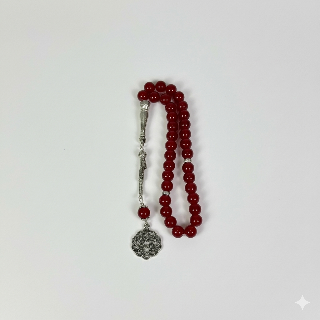 سبحة خرز أحمر غامق