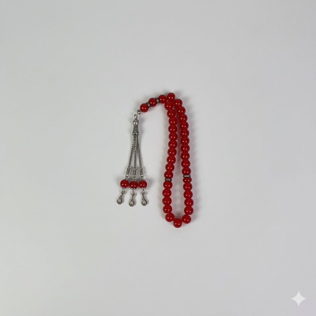 سبحة خرز أحمر فاتح