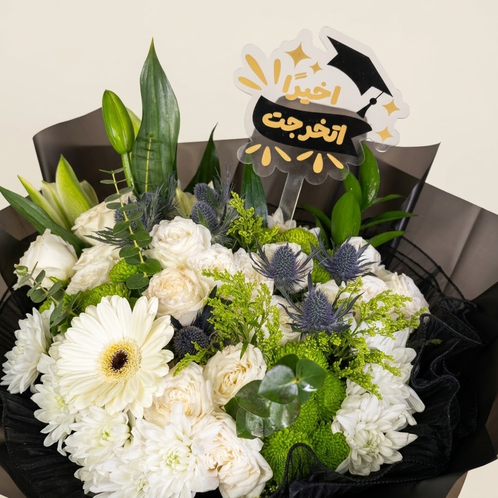 باقة التخرج السوداء مع تغريسة